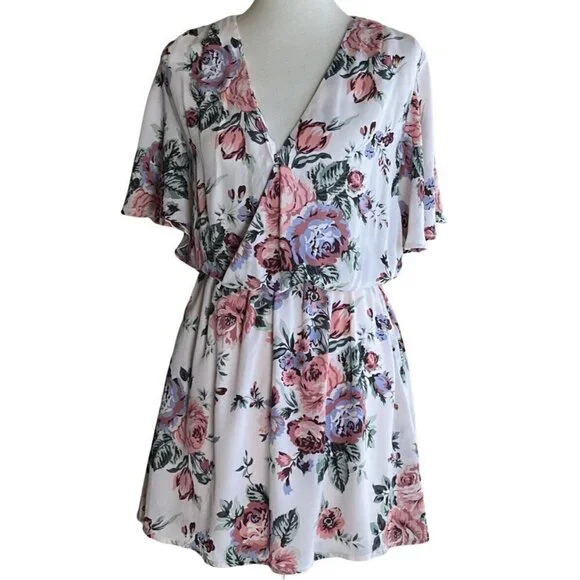 Mimi Chica Womens Surplice Neck Floral Print Mini Dress Size M - Picture 7 of 11